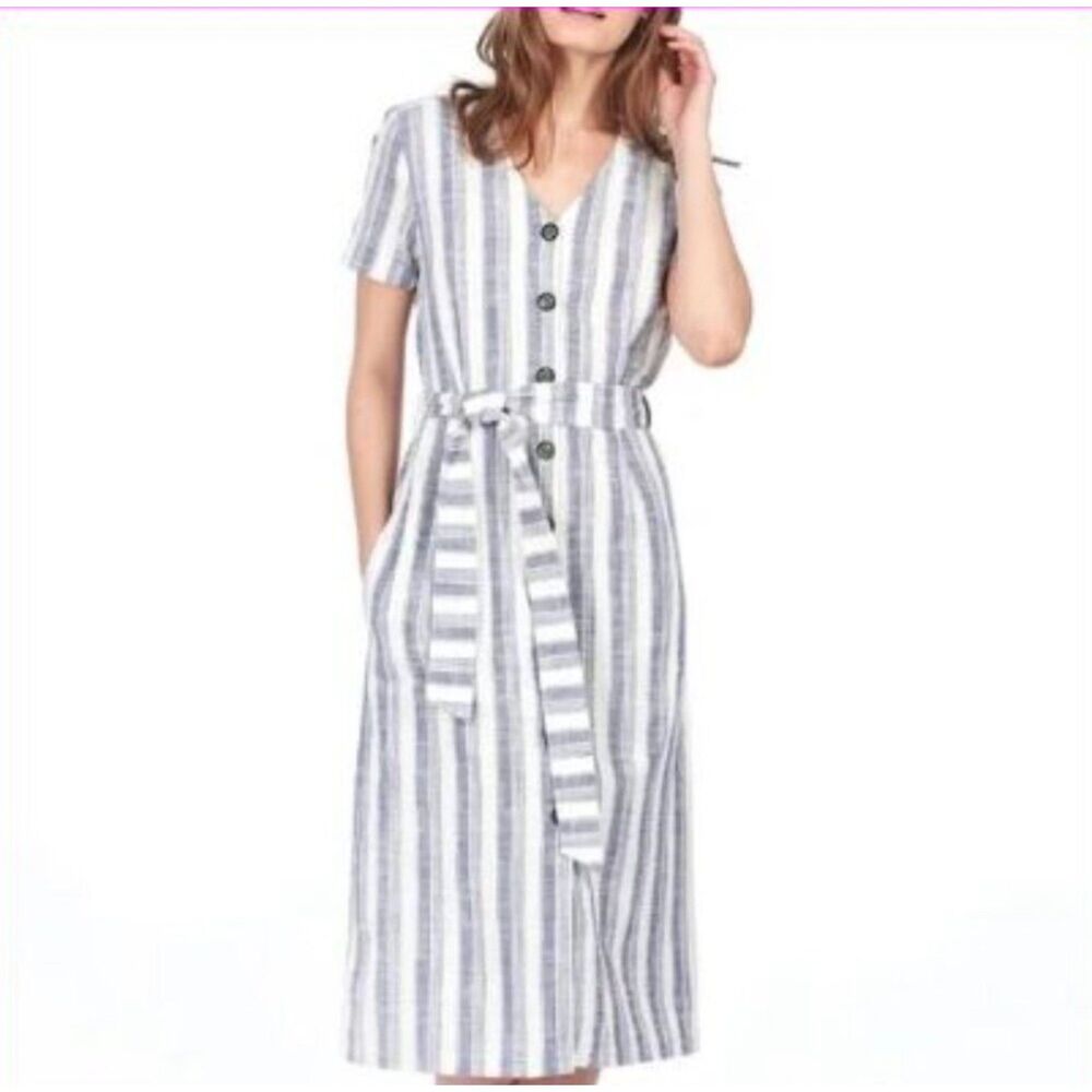 Barbour cotton button down shirt dress blue coastal 12 stripes
